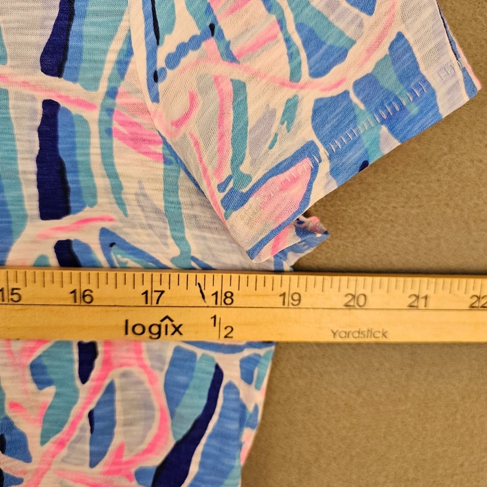 Lilly Pulitzer 100% Cotton VNeck Tee Top Womens M Lightweight Nautical Pink Blue - Picture 7 of 10